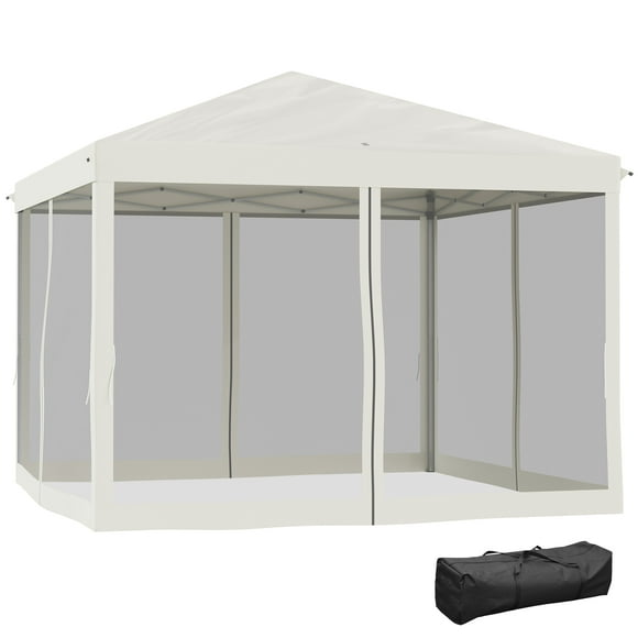 Outsunny 10' x 10' Pop Up Tente Tente Gazebo avec Paroi Latérale en Maille Amovible