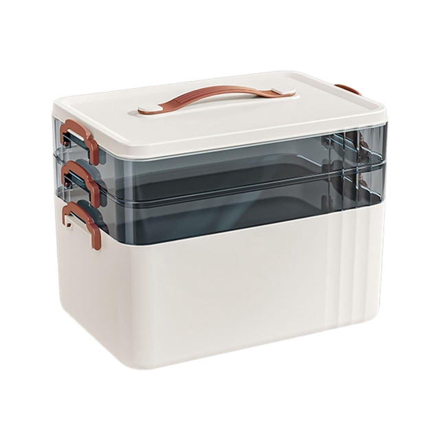 Yinanstore Portable Medical Box Container Large Capacity Practical Sleek Lidded First Aid Case Emergency Storage Box for Drom Car Travel 3 Layer