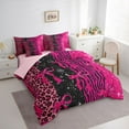 thumbnail image 3 of Feelyou Glitter Fashion Bowknot Bedding Comforter Set 7 Pieces, Pink Zebra Leopard Print Full Bedding Set, Dreamy Stars Galaxy Reversible Fitted Sheet Flat Sheet, Super Cozy Room Decor, 3 of 8
