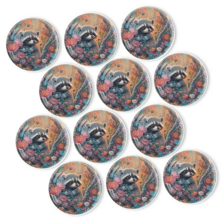 

Strong Refrigerator Magnet Fridge Sticker Lovely Raccoon Surrounded By Colorful Flowers 12Pcs Beautiful Photo Decorative Magnet Set Small Round Crystal Glass Craftwork for Refrigerator Decor