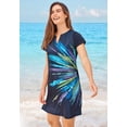 thumbnail image 2 of Swim 365 Women's Plus Size Longer-Length Notch-Neck Short-Sleeve Swim Tunic, 2 of 6