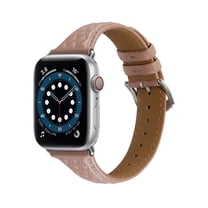 Bands Compatible with Apple Watch Band 42mm 44mm 45mm 49mm, Argyle Engraved Genuine Leather Wristband Starp for iWatch SE SE2 Series 9 8 7 6 5 4 3 2 1 Ultra for Women Men,Pink