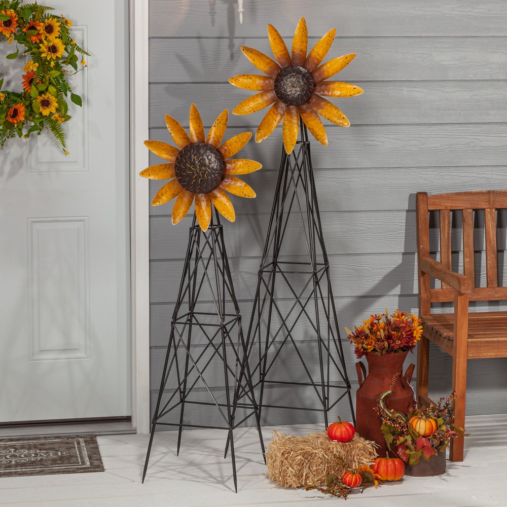 Gerson Set of 2 Assorted Metal Spinning Sunflower Windmills Walmart
