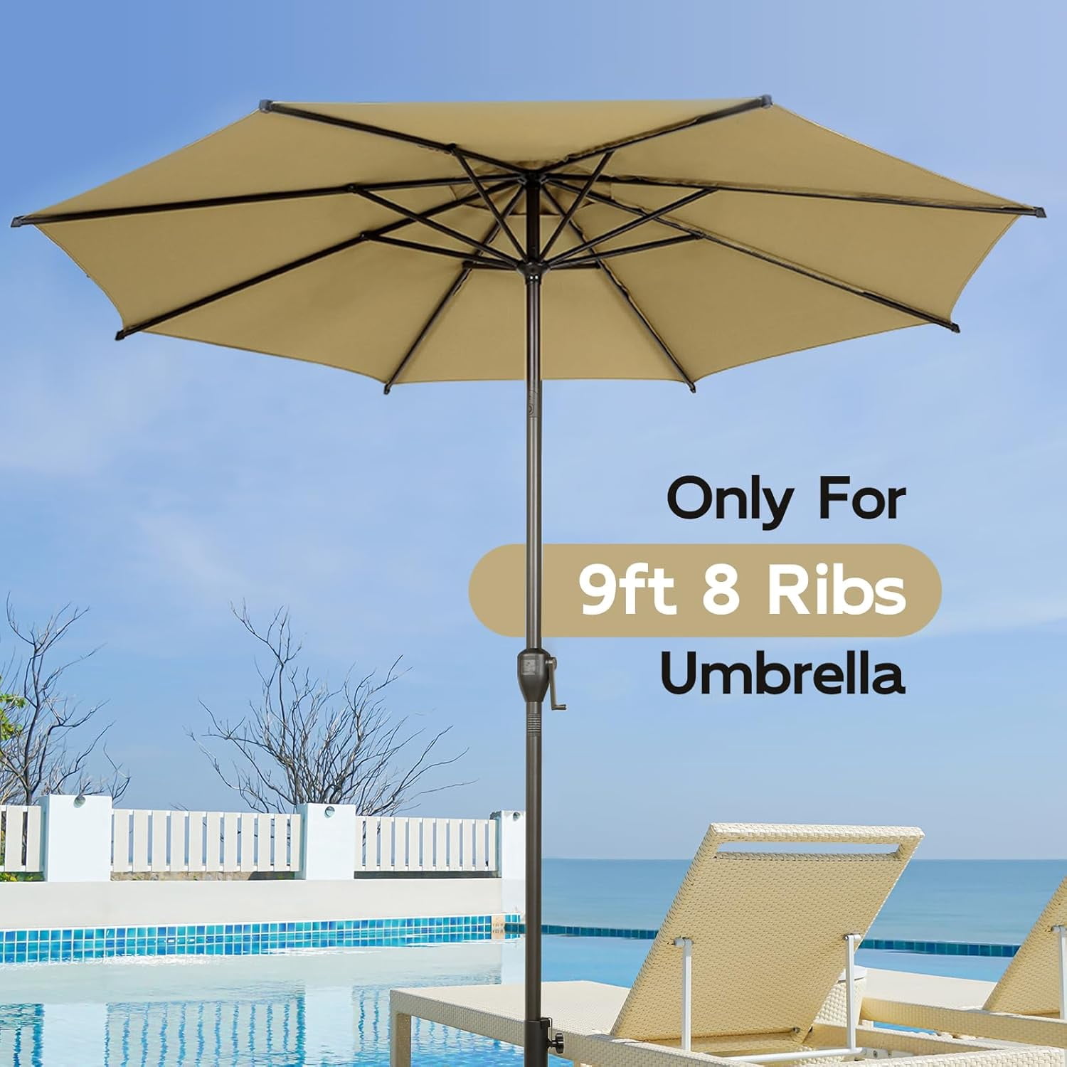 Abba Patio 9ft Lyon Outdoor Patio Umbrella Cover Replacement w/ 8 Sturdy Ribs, Brown