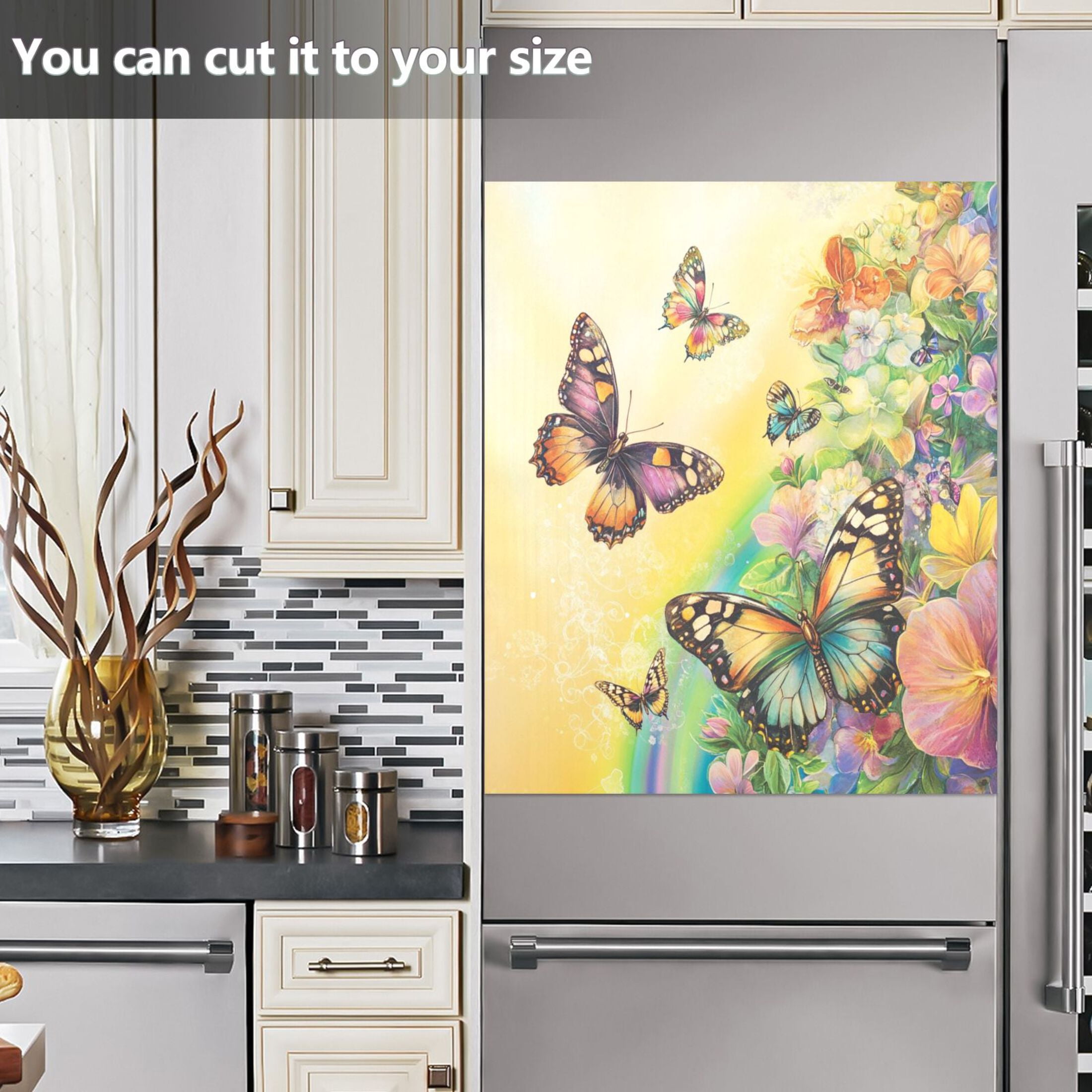 Dishwasher Magnetic Sticker 23x26 Inch Refrigerator Magnetic Sticker Washing Machine Magnetic Sticker Kitchen Panel Magnetic Sticker Home Decor Yellow Rainbow Butterfly