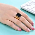 thumbnail image 3 of HIJONES Men's Stainless Steel 10MM Square Gemstone Crystal Inlaid Plain Engagement Ring Gold Plated Glossy Wedding Band Silver Blue-Sandstone Size 12, 3 of 4