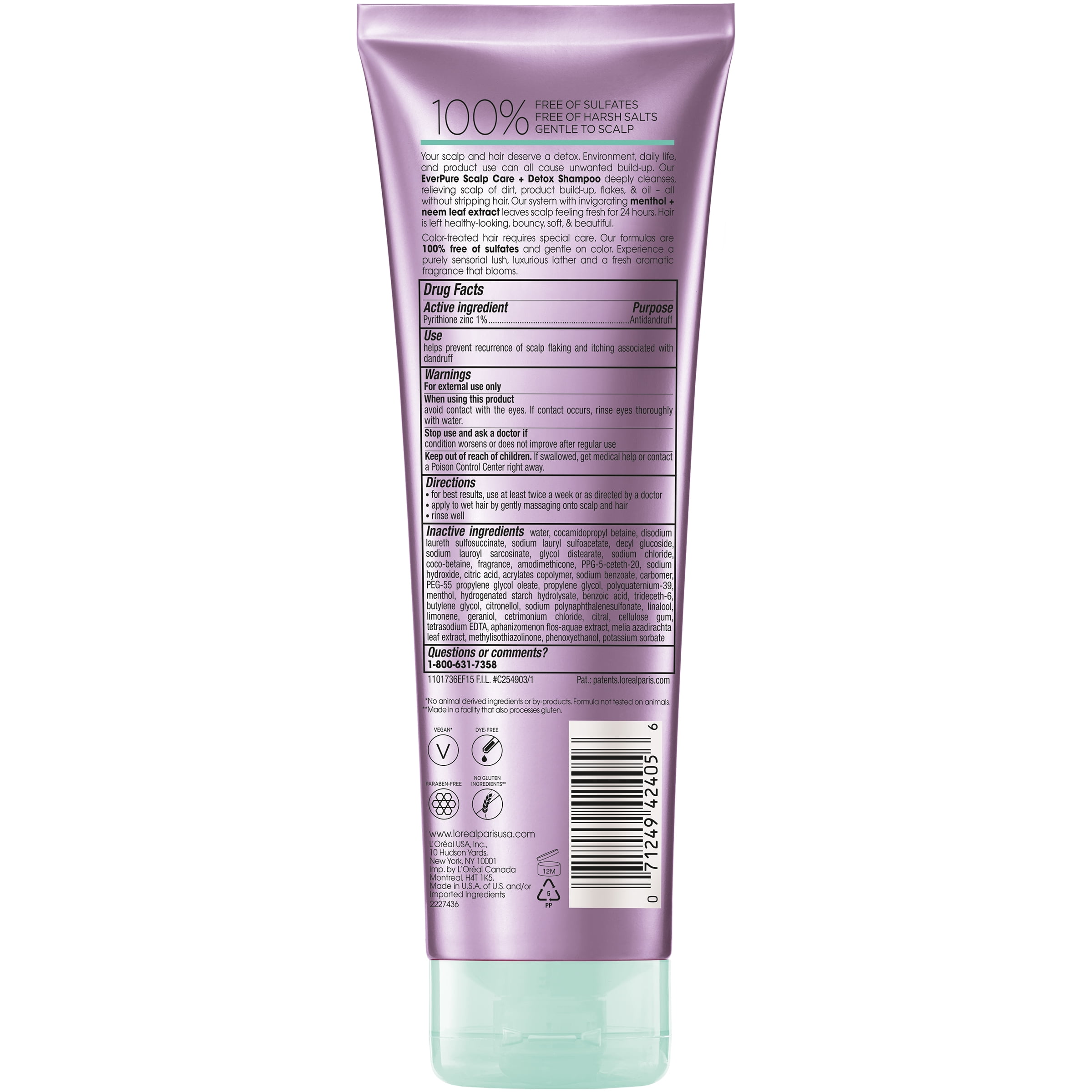 L'Oreal Paris EverPure Scalp Care + Detox Sulfate Free Shampoo with Menthol, 8.5 fl oz