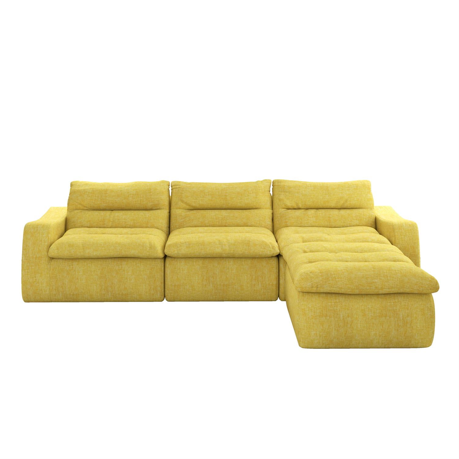Demi Bonn 116" Modern L-Shaped Modular Sofa, Comfortable Beanbag Style, Stylish Lazy Couch for Living Rooms and Relaxation, Yellow