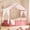 Pink, variant on MODERNLUXE Full Size House Bed Frame, Montessori Floor Bed with Guardrails, LED Lights,Bookshelf and Roof, Wooden Canopy Bed for Boys Girls,No Box Spring Needed,Natural