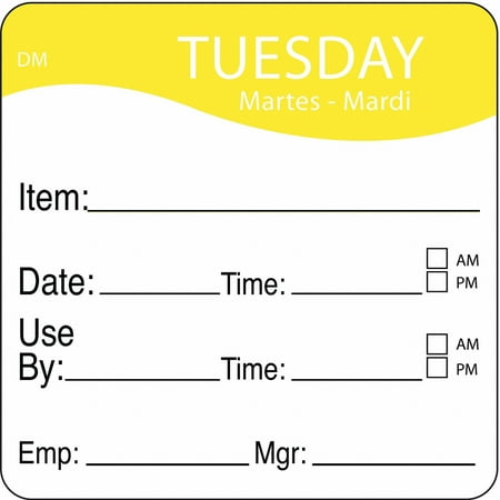 

Daymark Day Label Tuesday 2-5-9 In. W PK250 1100532 1100532 ZO-G1966535