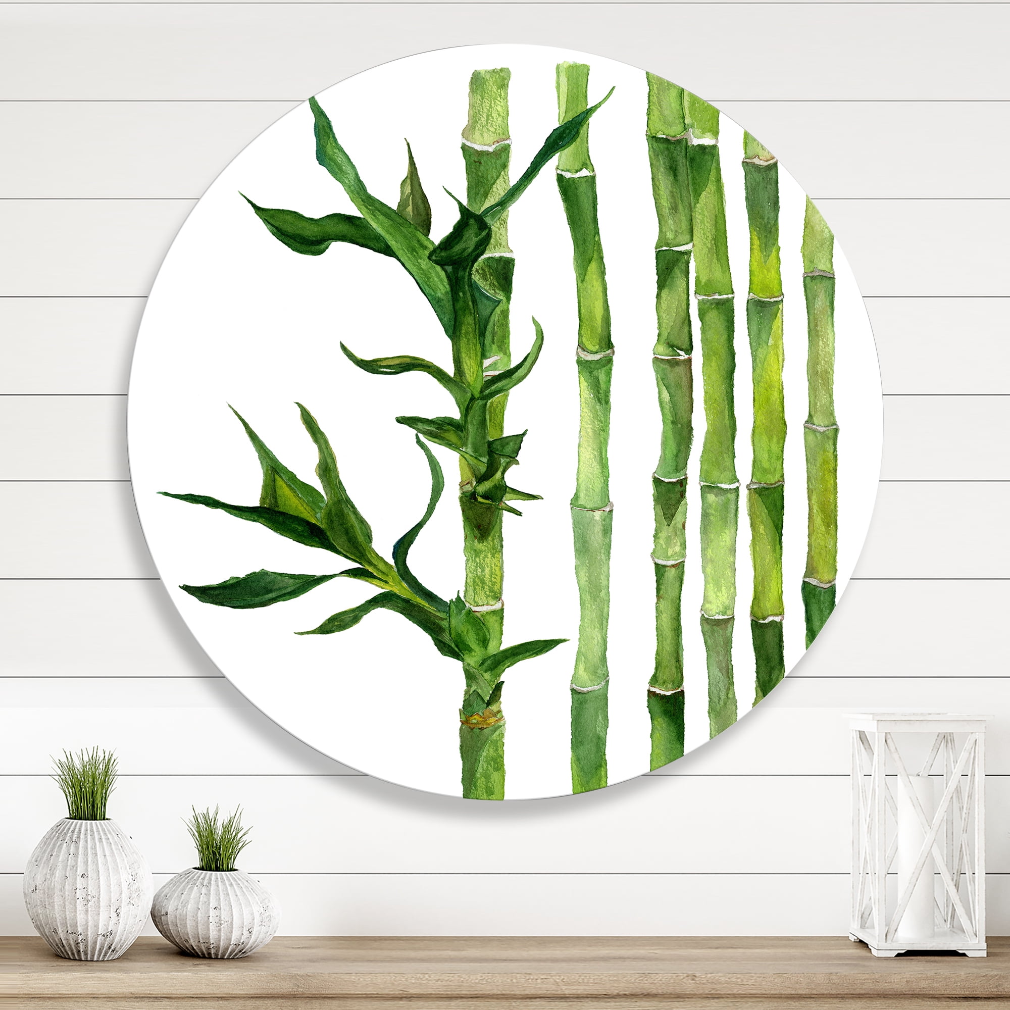 Designart 'The Forest of Bamboo Branches III' Tropical Circle Metal Wall Art 23x23 - Disc of 23