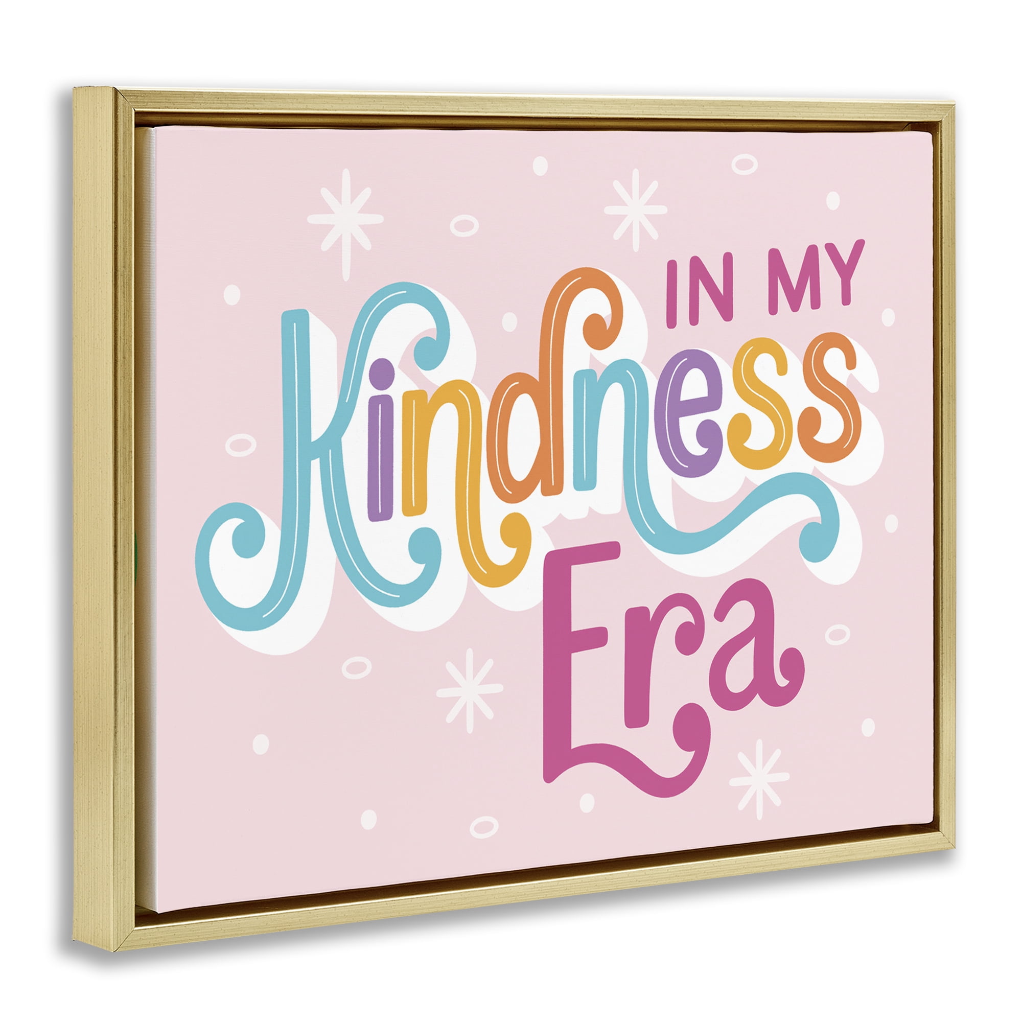 Stupell Industries Pastel Kindness Era Text & Numbers Painting Gold Floater Framed Canvas Art Print Wall Art, 21 x 17