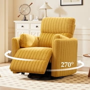 FelixKing Electric Swivel Rocker Recliner Chair, 90°-160° Power Reclining Nursery Glider with USB & Type-C Ports, 350lbs Plush Teddy Motion Sofa, Yellow