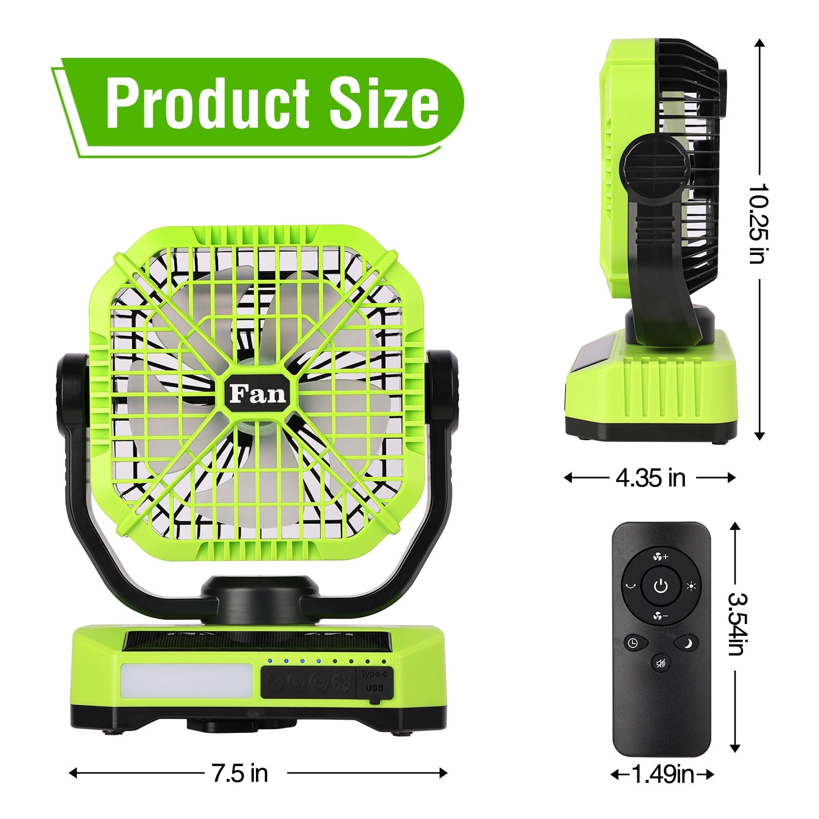 Camping Fan with LED Lantern, 10000mAh Rechargeable Tent Fan, 4-Speed Quiet Oscillating Fan with Remote & Hook, Portable Outdoor Fan for Camping Travel