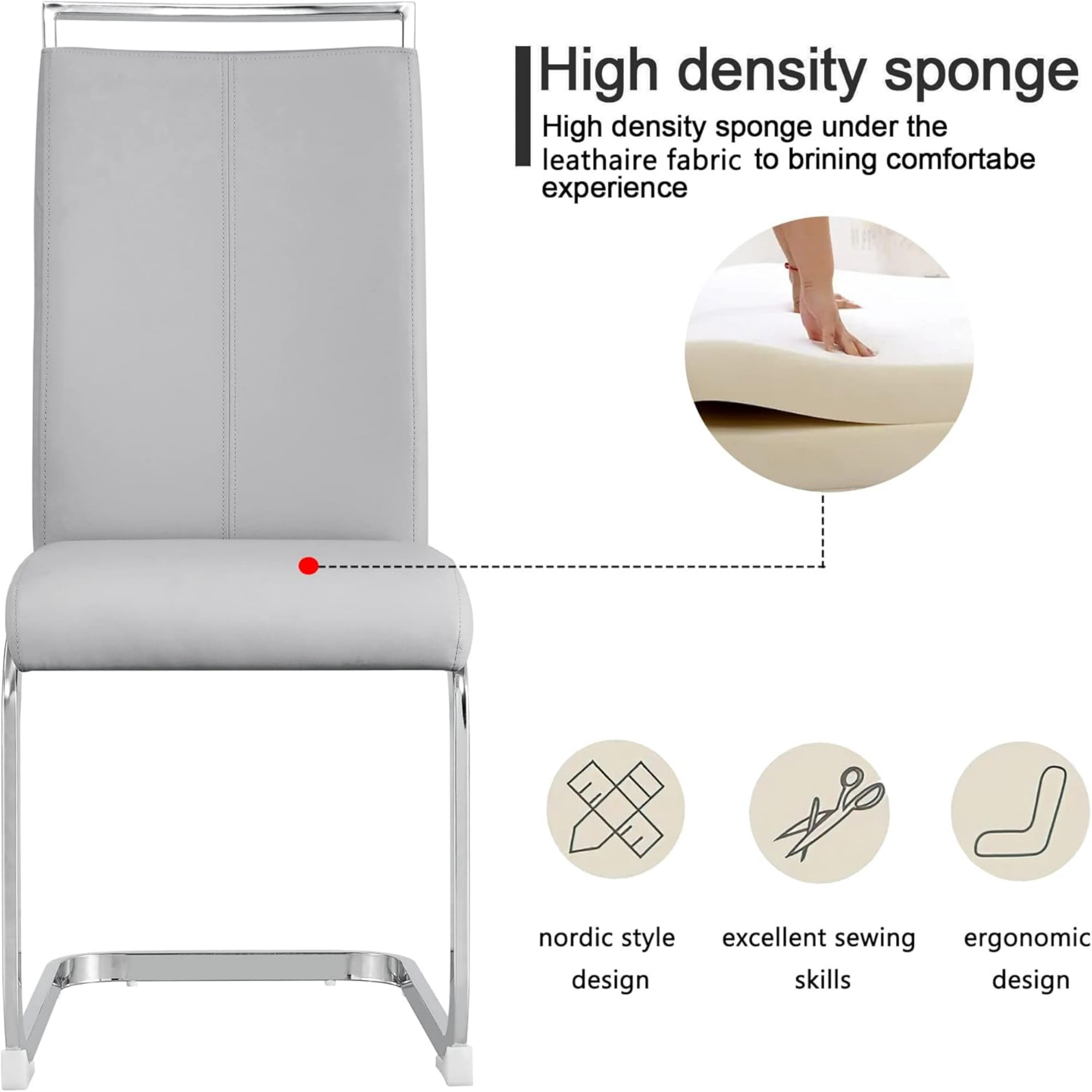 SUDICA Dining Chairs Set of 2, Light Gray PU Leather Upholstered Kitchen Chairs with Chrome Legs
