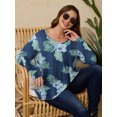 thumbnail image 3 of LARACE Womens Plus Size Long Sleeve Tops Tunic Tops Casual Floral Henley Shirts A-SteelBlue32 2X, 3 of 7