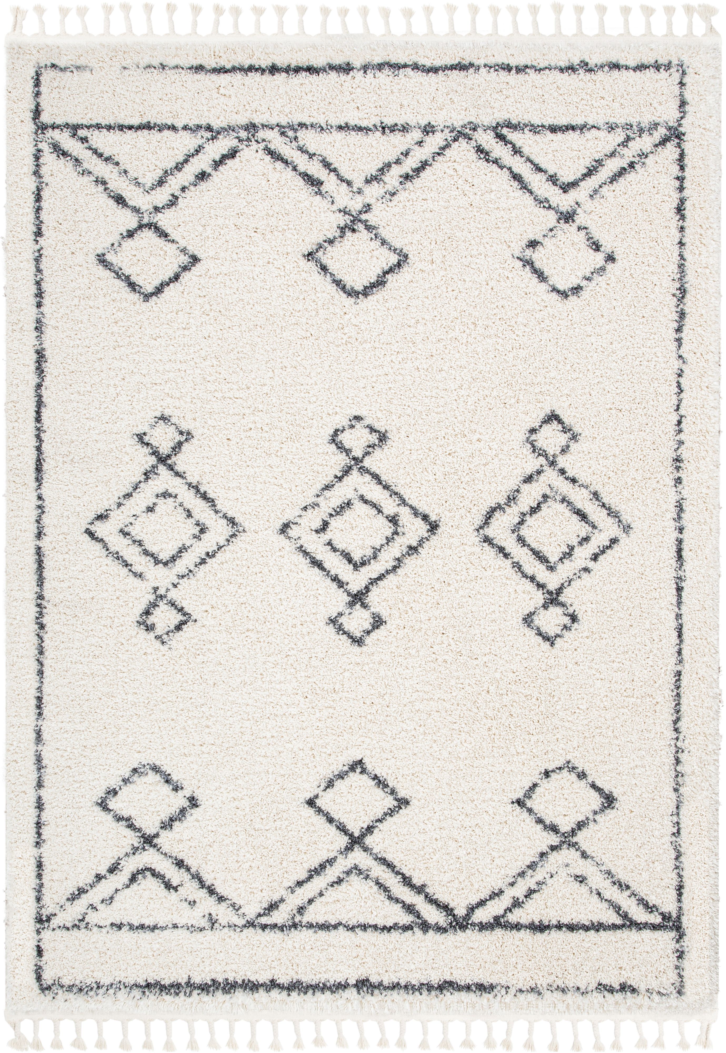 Well Woven Chloe Verdant Tribal Diamond Pattern Ivory 5'3" x 7'3" Super Soft & Thick Shag Area Rug