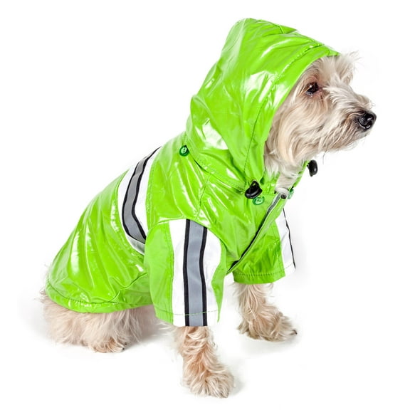 Pet Life ® 'Reflecta-Glow' Reflective Waterproof Adjustable Dog Raincoat Jacket w/ Removable Hood