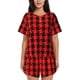 thumbnail image 1 of Fotbe Retro red and Black Houndstooth Conjunto de Pijama Estampado para Mujer, 2 Piezas, Ropa de Dormir con Camiseta de Manga Corta y Shorts Suaves-4X-Large, 1 of 6