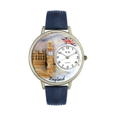 Whimsical Watches U-1420002 England Navy Blue Leather and Silvertone Watch