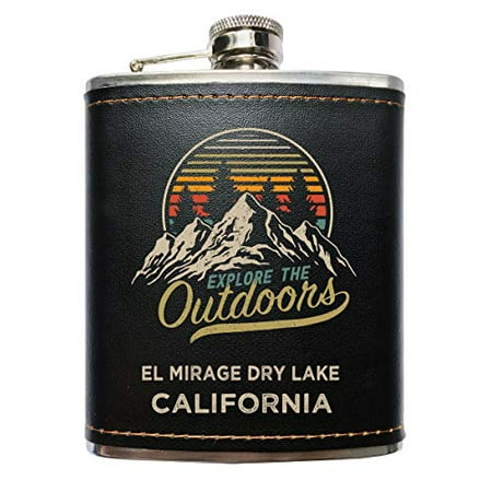

El Mirage Dry Lake California Explore the Outdoors Souvenir Black Leather Wrapped Stainless Steel 7 oz Flask