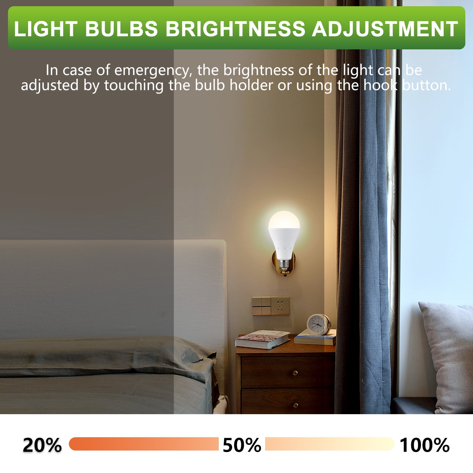 6Pcs Rechargeable Light Bulbs, Emergency LED Light Bulbs, 9W 3000K 1200mAh E26 Battery Operated Light Bulb with Hook for Home and Outdoor