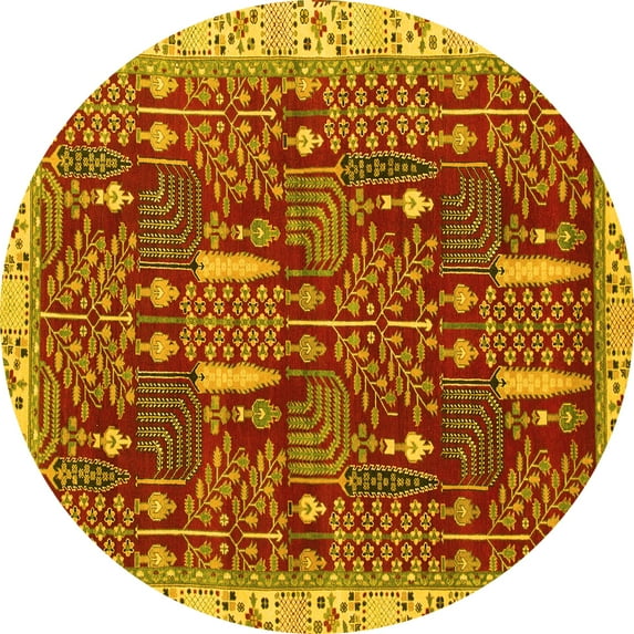 Ahgly Company Indoor Round Abstract Yellow Modern Area Rugs, 7' Round