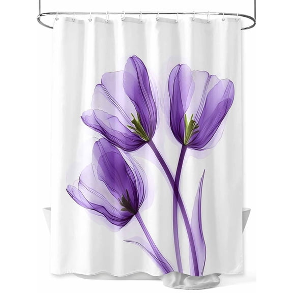 Modern Abstract Tulip Flower Shower Curtain, Violet Purple Bathroom Decor Curtains Set with Hooks, Waterproof Fabric Home Accessories， 72 X 72 Inch Long