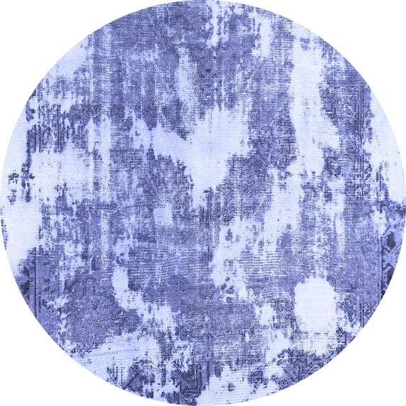 Ahgly Company Machine Washable Indoor Round Abstract Blue Modern Area Rugs, 7' Round
