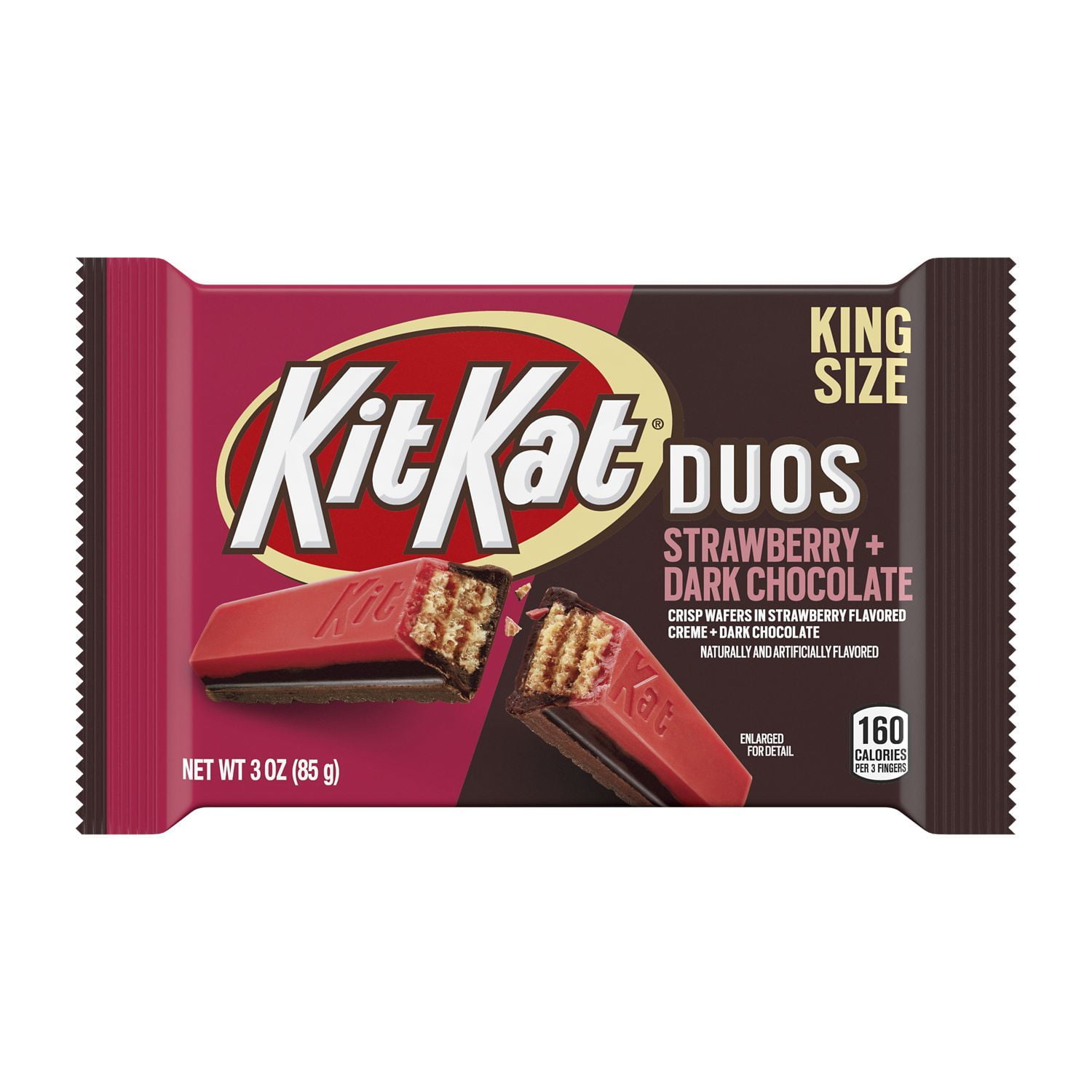 KIT KAT, DUOS Strawberry Flavored Creme and Dark Chocolate King Size Wafer Candy, 3 oz, Bar