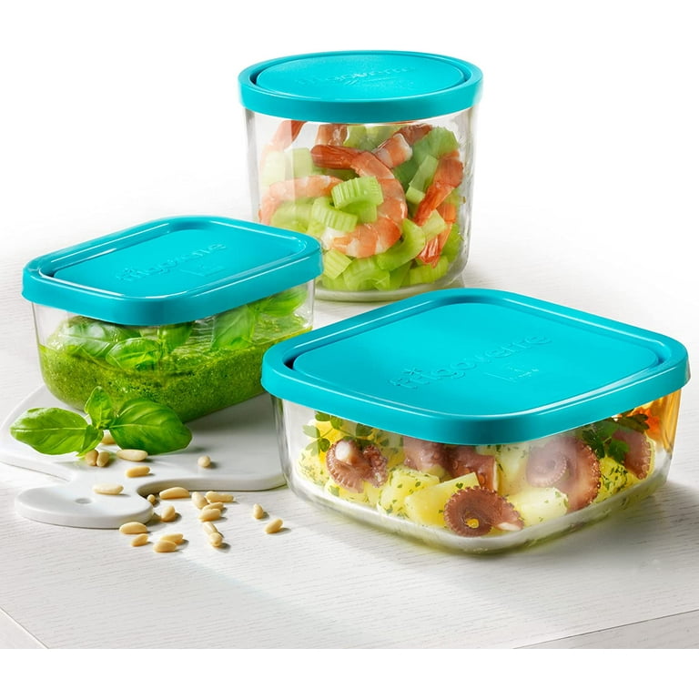 Bormioli Rocco Frigoverre Square Glass Food-Storage Containers with Lids,  Set of 3, Clear 