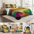 thumbnail image 6 of Queen Quilt Set 90''x96'', Colorful Pigment Lightweight Summer Bedspread Coverlet Set with 2 Pillow Shams, Abstract Color Block Oil Painting Breathable All Season Quilt Bedding for Bedroom/Guest Room, 6 of 9