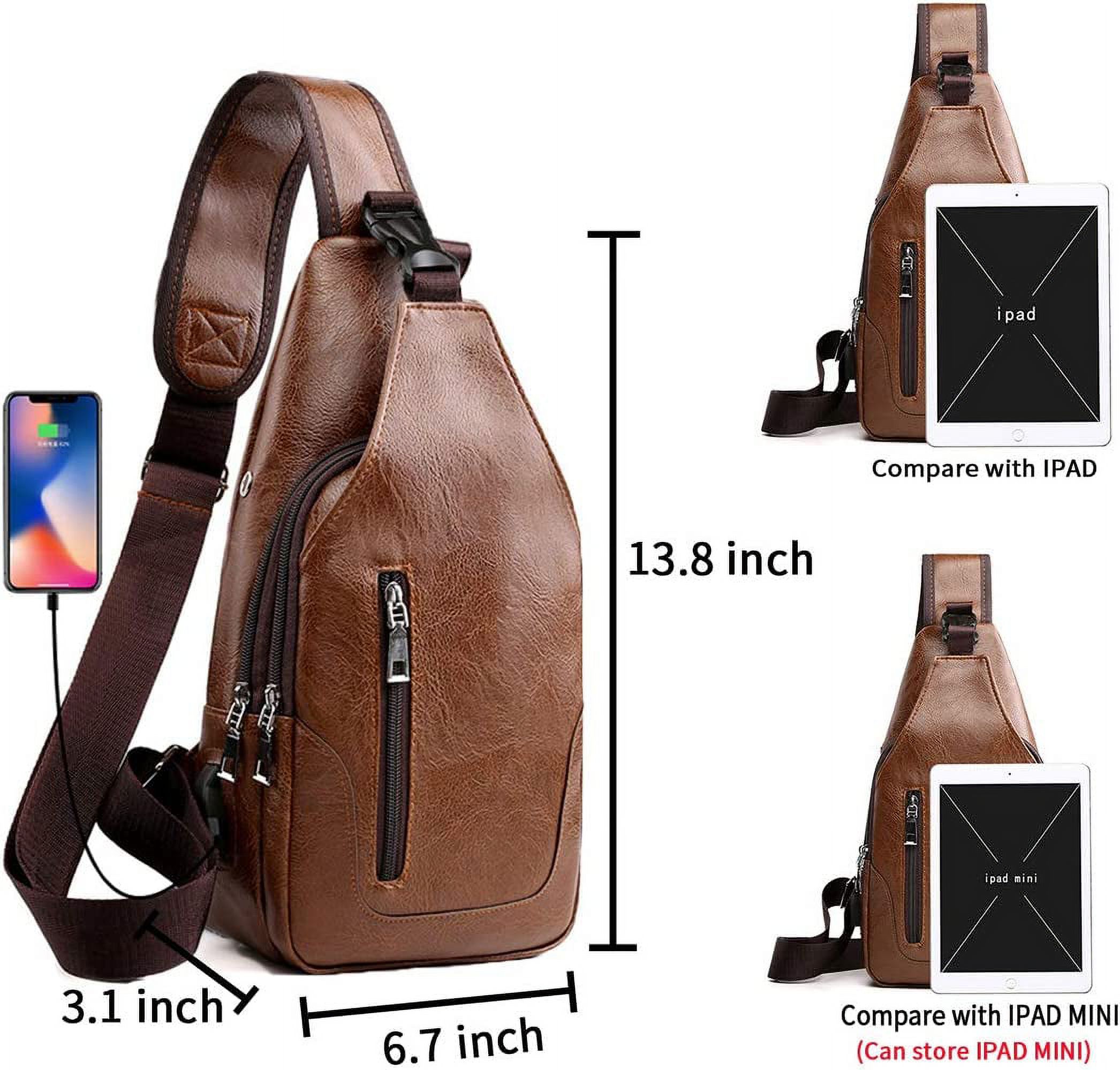 Men Sling Bag Anti Theft Shoulder Bag Small Leather Crossbody Sling Backpack with USB Charge Port