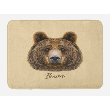 Bear Bath Mat, Big Bear of North America and Eurasia Realistic Strong Wildlife Beast Zoo Animal, Non-Slip Plush Mat Bathroom Kitchen Laundry Room Decor, 29.5 X 17.5 Inches, Brown Sand Brown, (Best Zoos In North America)
