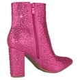thumbnail image 3 of Top Moda Women Ankle Boots Block High Heels Rhinestone Bling Glitter Short Booties Side Zipper Pointed-Toe BRAZIL-8 Hot Pink Fuchsia 10, 3 of 3