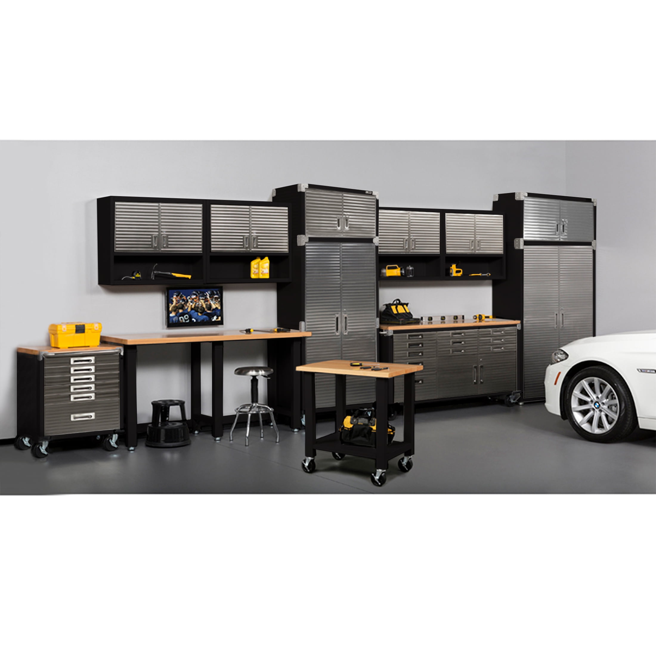 Seville Classics UltraHD® Stacking Top Steel Body Lockable Storage Cabinet Organizer Shelving Unit, 36" W x 18" D x 18.5" H, Graphite