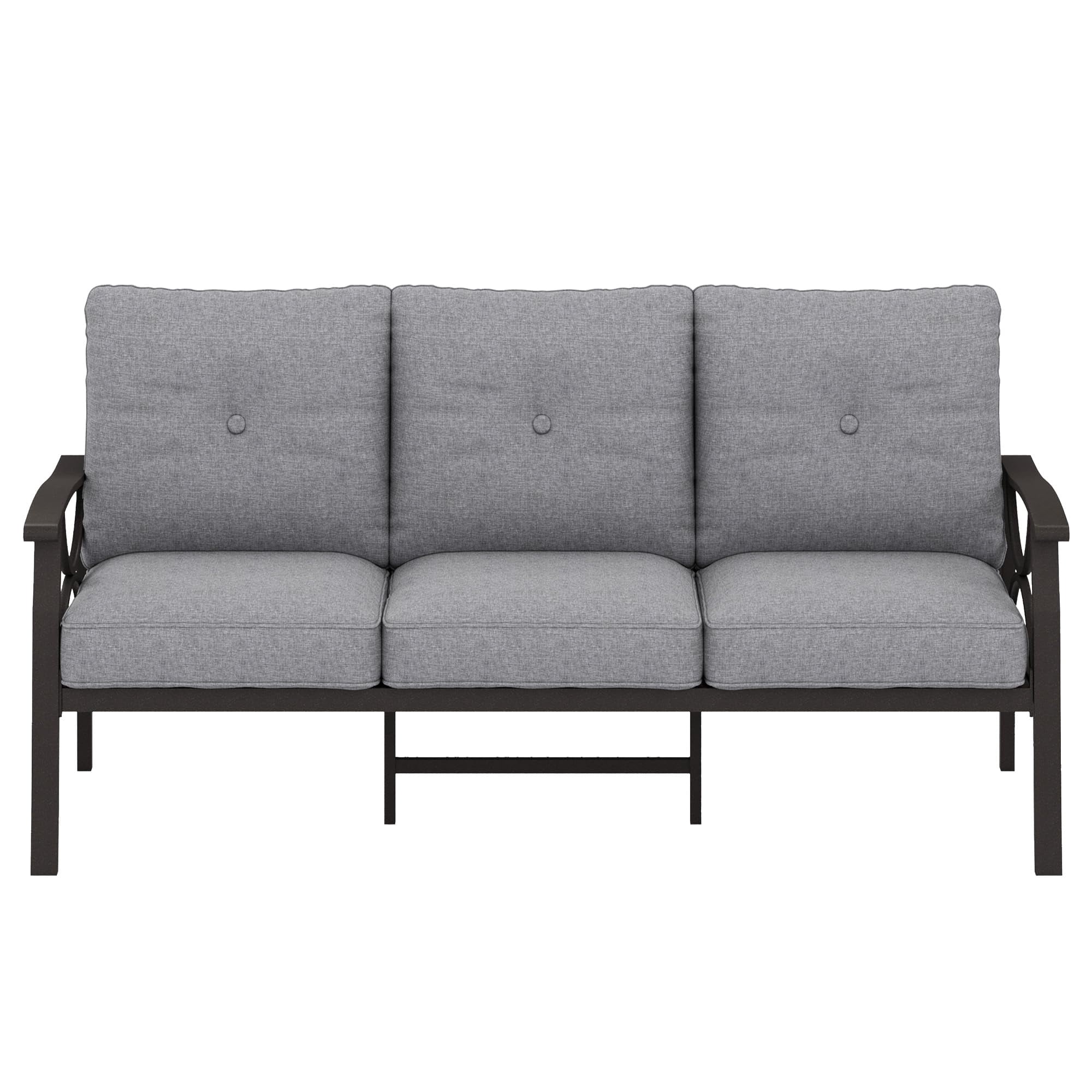 Heynemo Patio 3 Seat Sofa Outdoor Couch - All-Weather Metal Frame - 3 Piece, Gray Cushions