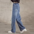thumbnail image 6 of NOLDARES Girls Wide Leg Jeans - Zipper Fly and Pockets, Elastic Waistband Cute Baggy Denim Pants for Girls Clothing(Blue,110/XL), 6 of 9