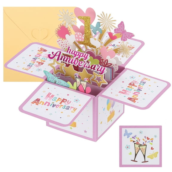 1 Year Anniversary Card, Happy Anniversary Cards Wedding Anniversary Card for Wife Men Her, Pink