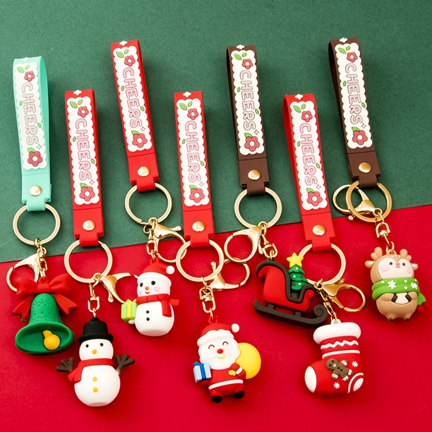 21 unids PVC Navidad Llavero Kits Papá Noel Muñeco de nieve Árbol de Navidad Decoración Colgante Aficiones Creativas Adornos Colgantes Regalo para Niños Fiesta de Cumpleaños Afortunado Sencillez