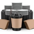 thumbnail image 1 of 12 OZ Disposable Insulated Paper Coffee Cups with Lids Straws and Sleeves, 120 Packs, 1 of 7