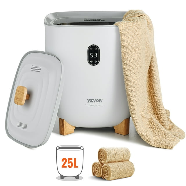 VEVOR 25L Towel Warmer Bucket with LED Display Timer & Temperature Setting Gray