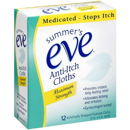 Summer's Eve Anti-Itch Cleansing Cloths: Medicated Maximum Strength Individually Wrapped & Flushable Personal Hygiene Cloths, 12 ct
