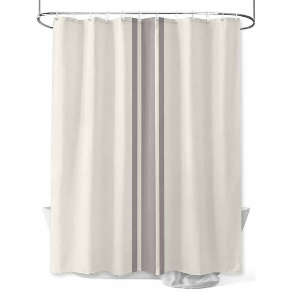 Farmhouse Gray Shower Curtain, Sripes Cream Background Waterproof Shower Curtain Set with 12 Hooks Lightweight Washable Fabric Shower Curtains for Bathroom 36x72 Inches