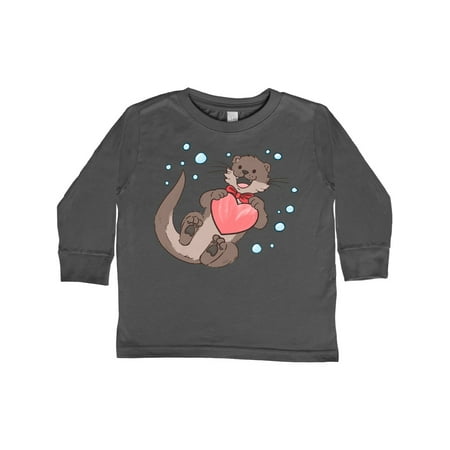 

Inktastic Cute Smiling Valentine s Day Otter with Heart Gift Toddler Boy or Toddler Girl Long Sleeve T-Shirt