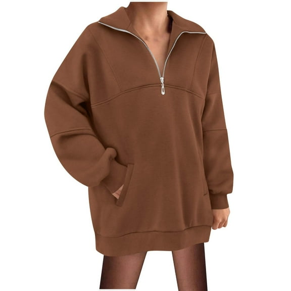 AOOCHASLIY Women Fall Tops Fall Fashion Women Casual Comfortable Zipper Pocket Long Sleeve Stand-up Collar Blouse