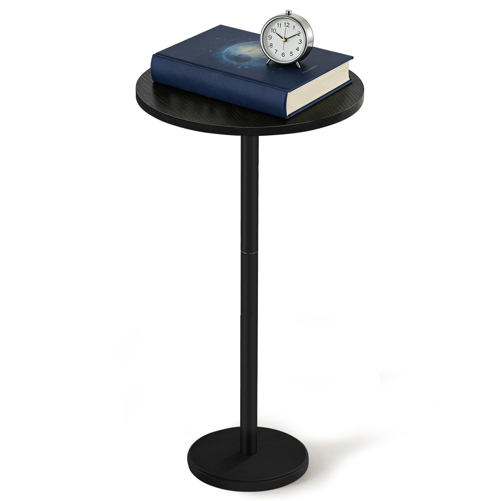 Drink Tables for Small Spaces Pedestal Side Table with Marble Base Small Round Side Table Black Coffee Table for Sofa Couch Chair Patio, Black