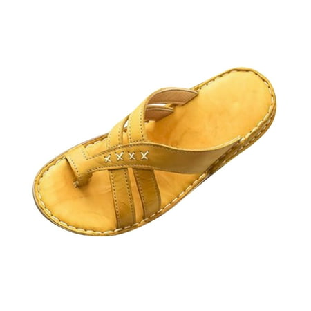 CHOII Clearance Womens Sandals Flip Flops for Women Women s Orthopedic Sandals Wedge Flip-flops Outer Beach Sandals Comfortable Shoes With Ergonomic Soles Yellow/6