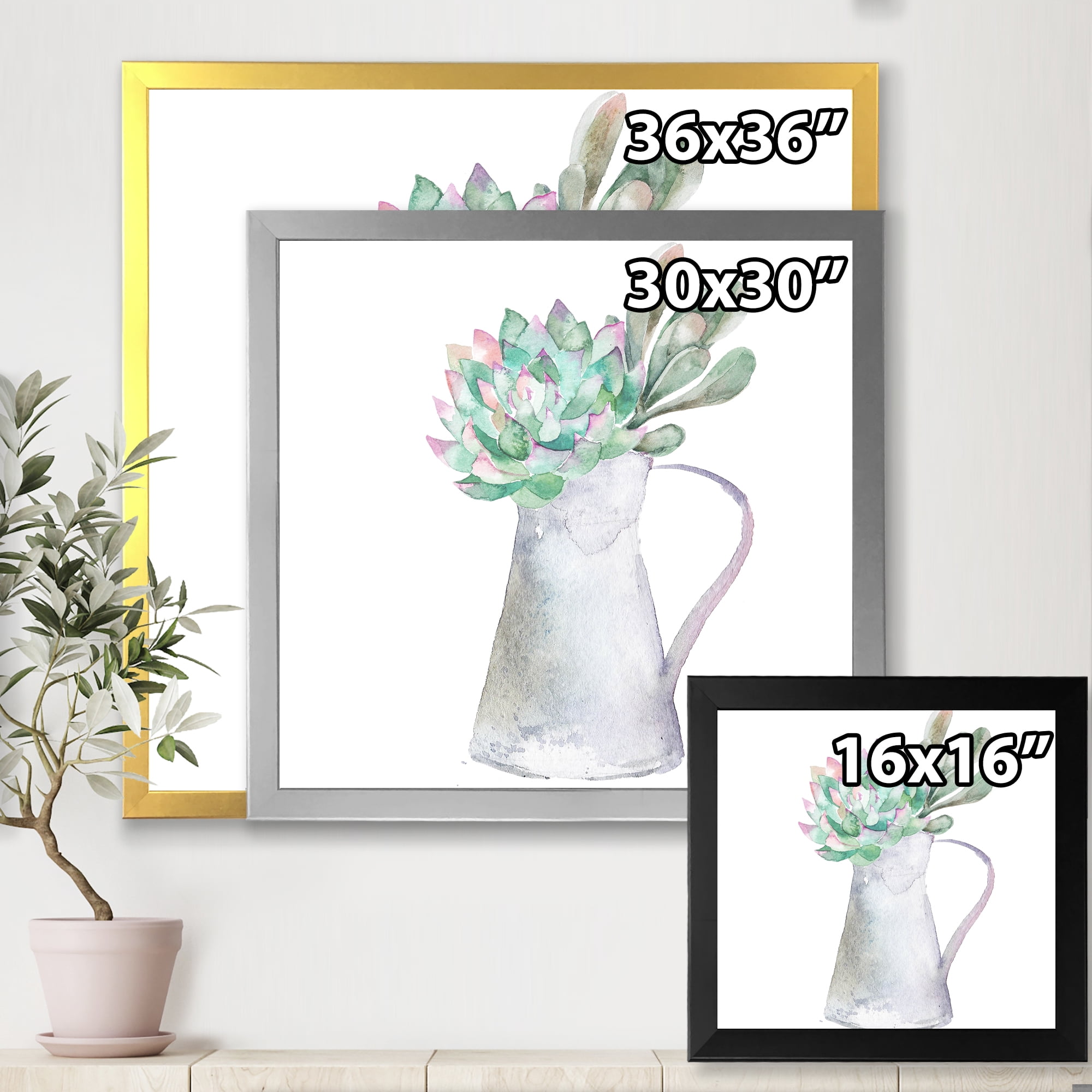Designart 'Succulent Home Plant In Jug' Traditional Framed Art Print