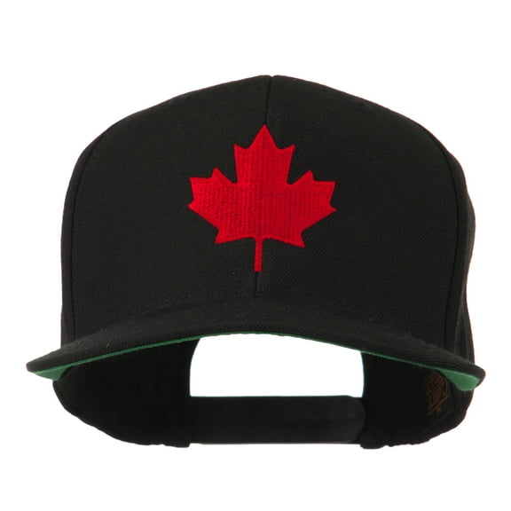 Canada Maple Leaf Embroidered Flat Bill Cap - Black OSFM